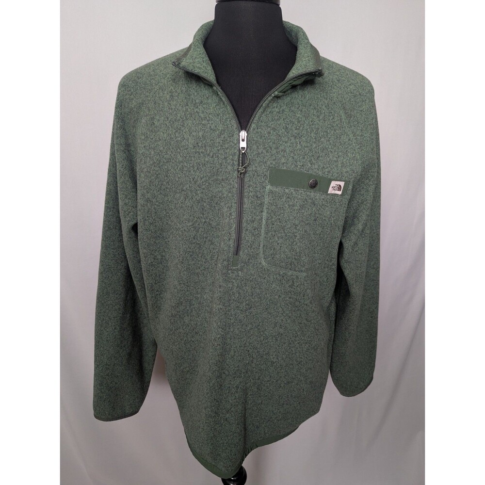 The North Face Men's Green Fleece 1/4 Zip Pullover Sweatshirt Pocket XL